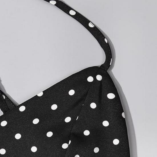 2026 European Summer Women's Polka Dot V-Neck Spaghetti Strap Backless Dress