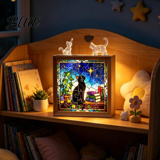 Предметы для декора дома своими руками DIY Акриловые кошачьи пазлы Ночник Ручная сборка Лампа-пазл в стиле витража с декором для ламп Креативный ручной светодиодный свет