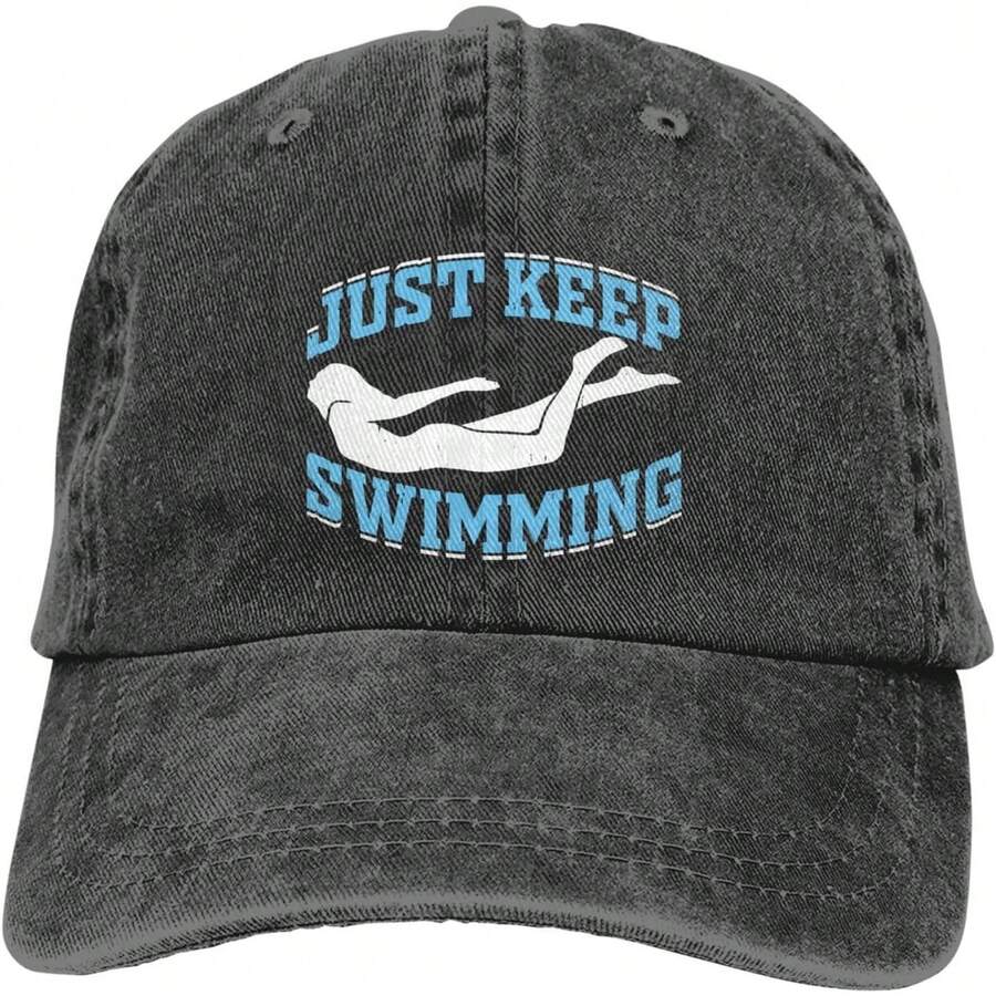 Adjustable Cotton Baseball Cap With Embroidered Swim Like A Girl Quote Unisex Low Profile Dad Hat