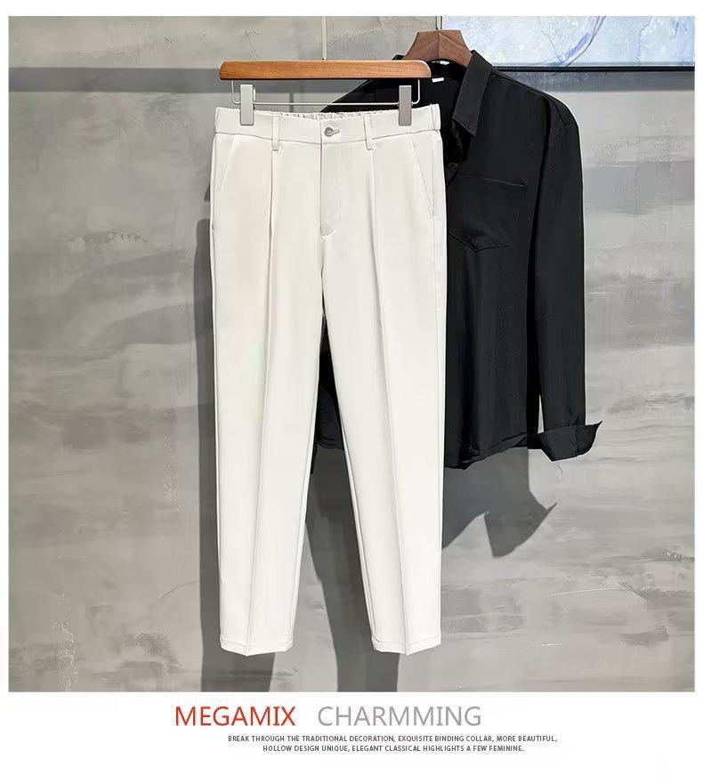 Men's Slim Summer Nine-Point Suit Trousers - Lightweight and Trendy