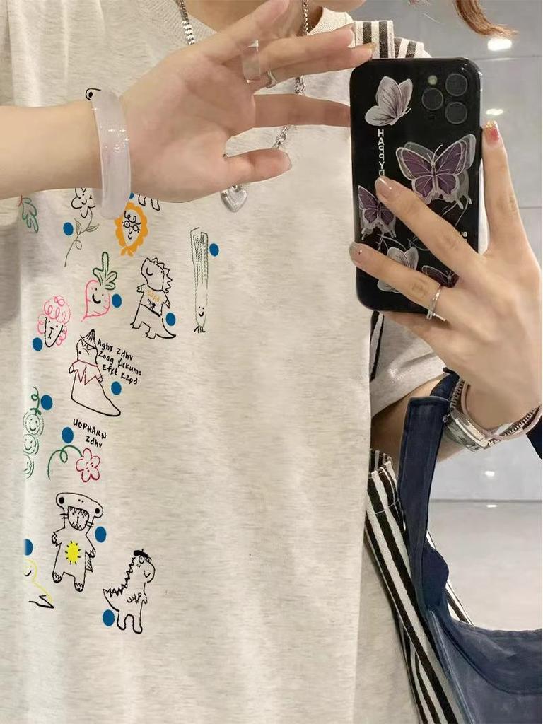 Women's 2025 Summer Cotton Short Sleeve T-Shirt with Straight Shoulder Design