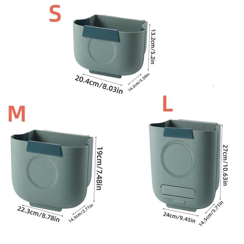 ONGE Hanging Kitchen Trash Can, Waste Bin,Small Plastic Folding Hang Garbage Can White And Green