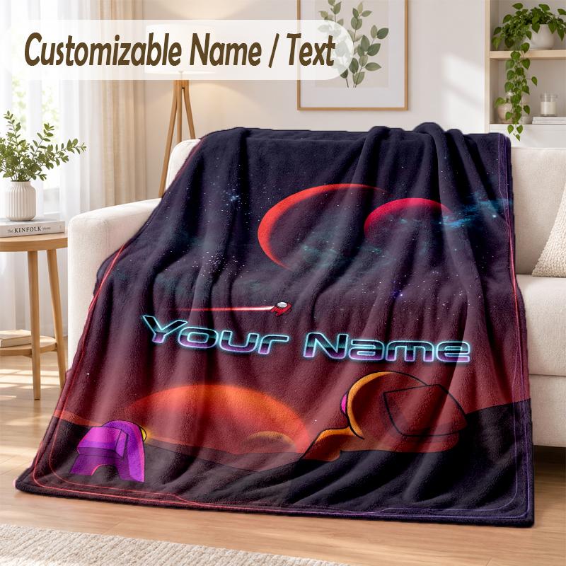 Among Us Custom Name Flannel Throw Blanket Soft Warm for Sofa Bed Indoor Home Use