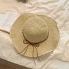 Bow Hollow Woven Straw Hat Women's Summer Seaside Beach Vacation Wind Foldable Big Eaves Sunshade Sun Protection Hat