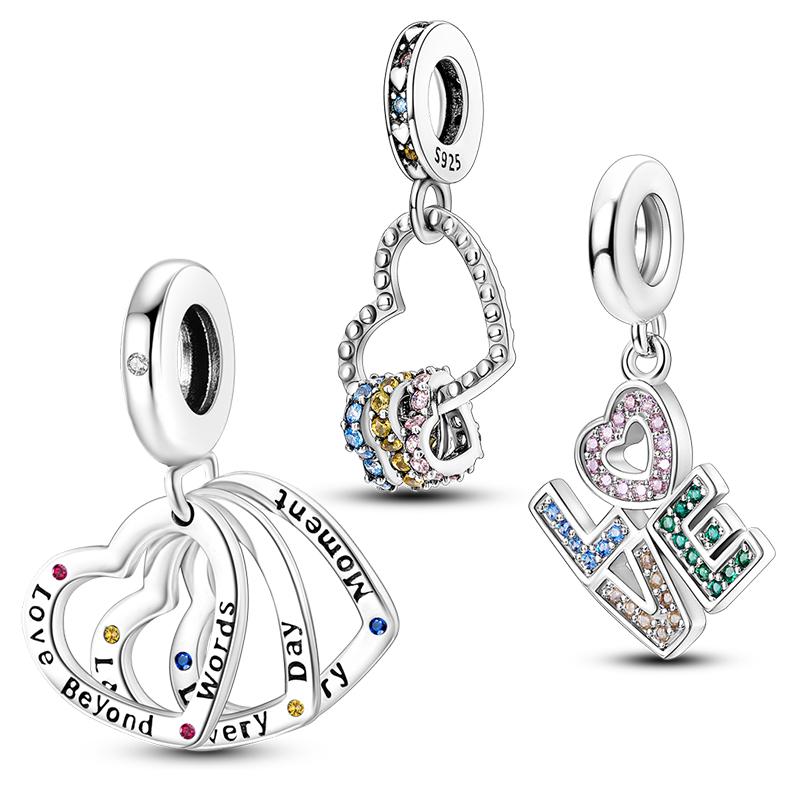 Heart Shape Pendant Inlaid Zircon Love Charms Beads Fit Original Charms Bracelet Copper Friendship Sister Family Gift