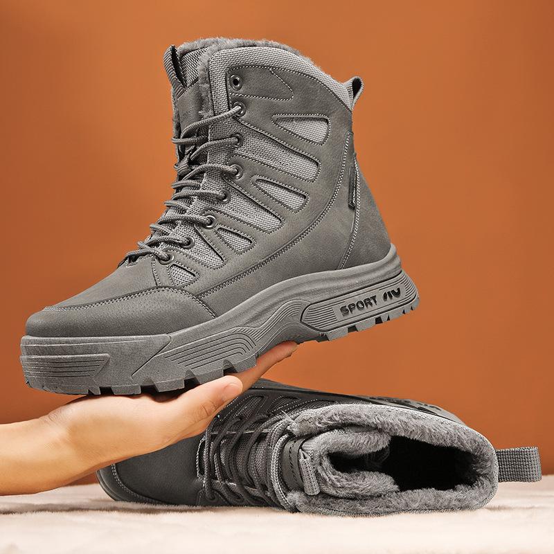 Outdoor waterproof mountaineering tactical boots fleece warm outer wear non-slip snow boots high-top sports cotton shoes