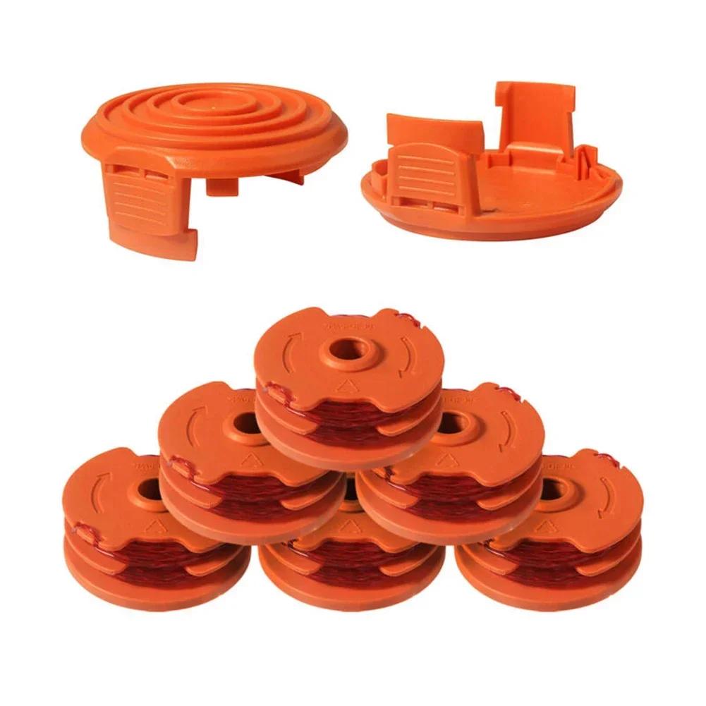 6Pcs String Trimmer Spool Line With 2Pcs Cap Covers Trimmer Replacement Parts For WG105,WG106,WG108,WG109,WG112,WG113,WG115