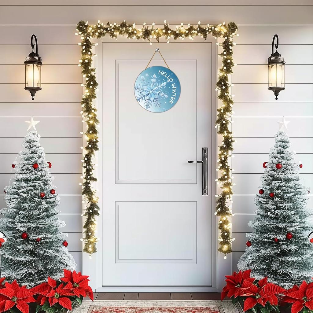 Winter Wreaths for Front Door Winter Decorations for Home Snowflake Door Decorations Snowflake Wreath Hanging Sign Wall Decor Wooden Front Door