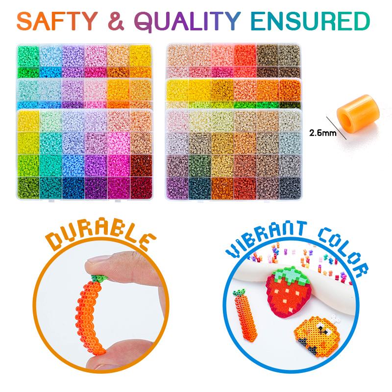 Bügelperlen Set 2,6mm Mini-Perlen 144 Farben All-in-One Set mit Steckplatten, Mini-Bügeleisen, Pinzette Pixel Art DIY Bastelset für Erwachsene