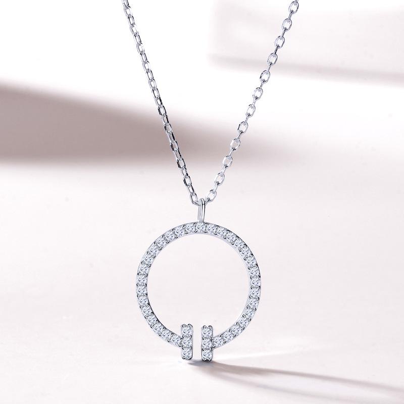 S925 Sterling Silver Double T Necklace: Rhinestone-Inlaid Pendant for Women in Creative Nail Design S925 Silver