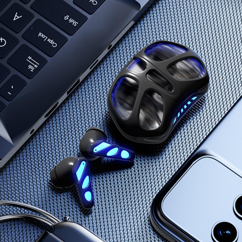 Gaming Bluetooth Earbuds Long Battery LED Light Wireless Sports Headphones Low Latency Noise Cancelling