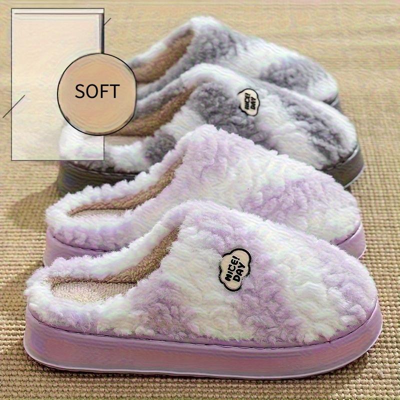 Women's Winter Plush Slip-On Slippers with Thick Sole Striped Pattern Cozy Indoor Footwear