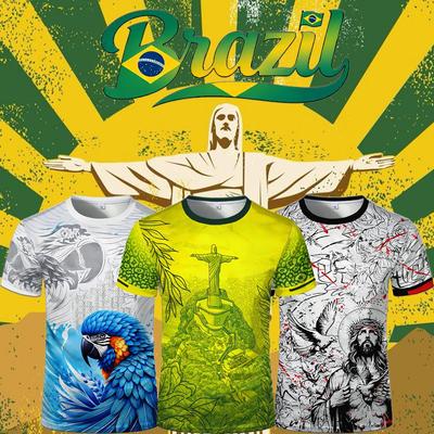 Nueva Camiseta Temática de Brasil para Hombre Estilo Brasileño Gráfico de Jesús Camiseta Deportiva Unisex Street Trendy Transpirable Camisetas de Manga Corta