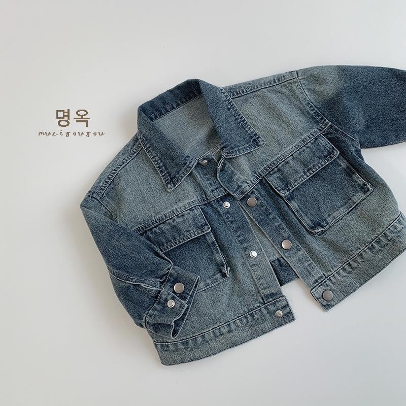 

Ретро детская джинсовая куртка - Модная куртка на осень 2025 для мальчиков и девочек 130 cm серый/синий