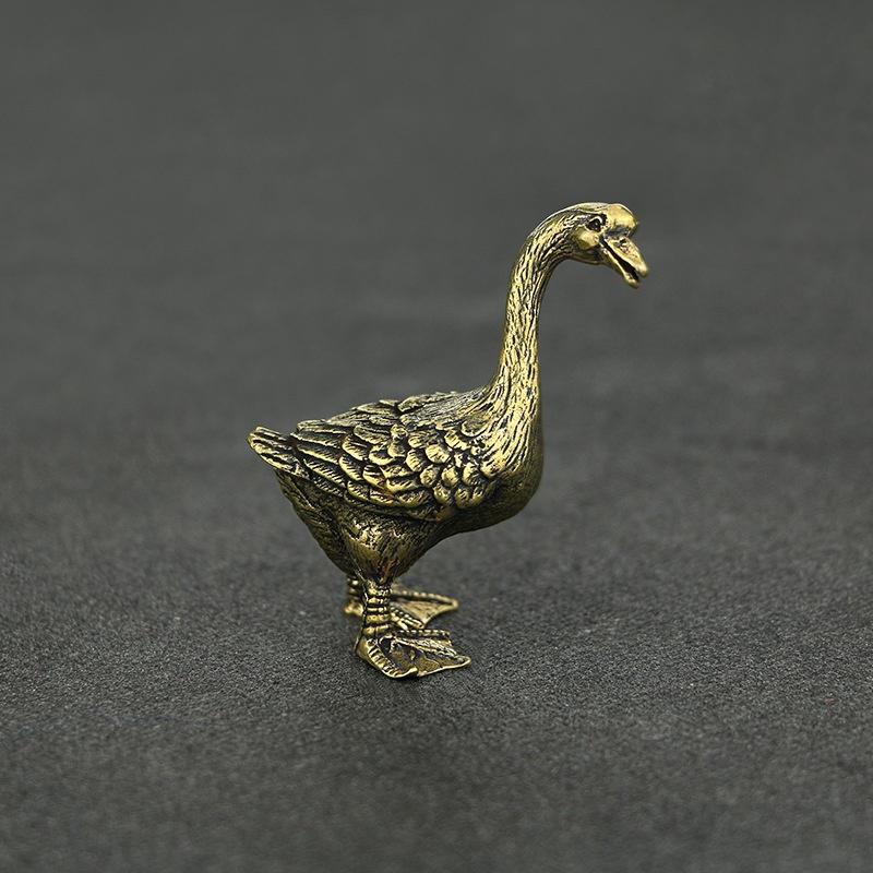 Mini 2pcs Cute Brass Goose Vintage Animal Statue Metal Figure Props Home Office Desk Decor Ornament