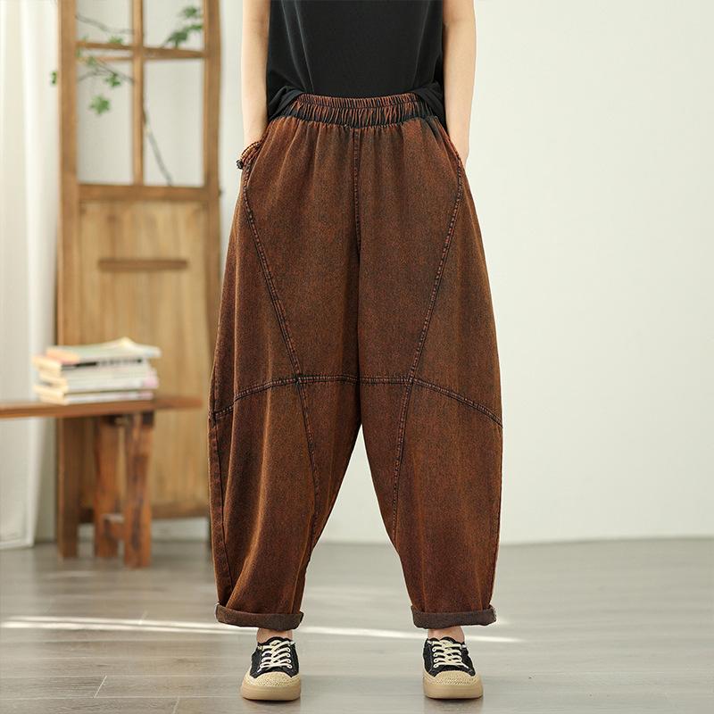 

Autumn High Waist Loose Casual Harem Pants Female Solid Color Fashion Streetwear Denim Pants Women 2025 2XL кавовий