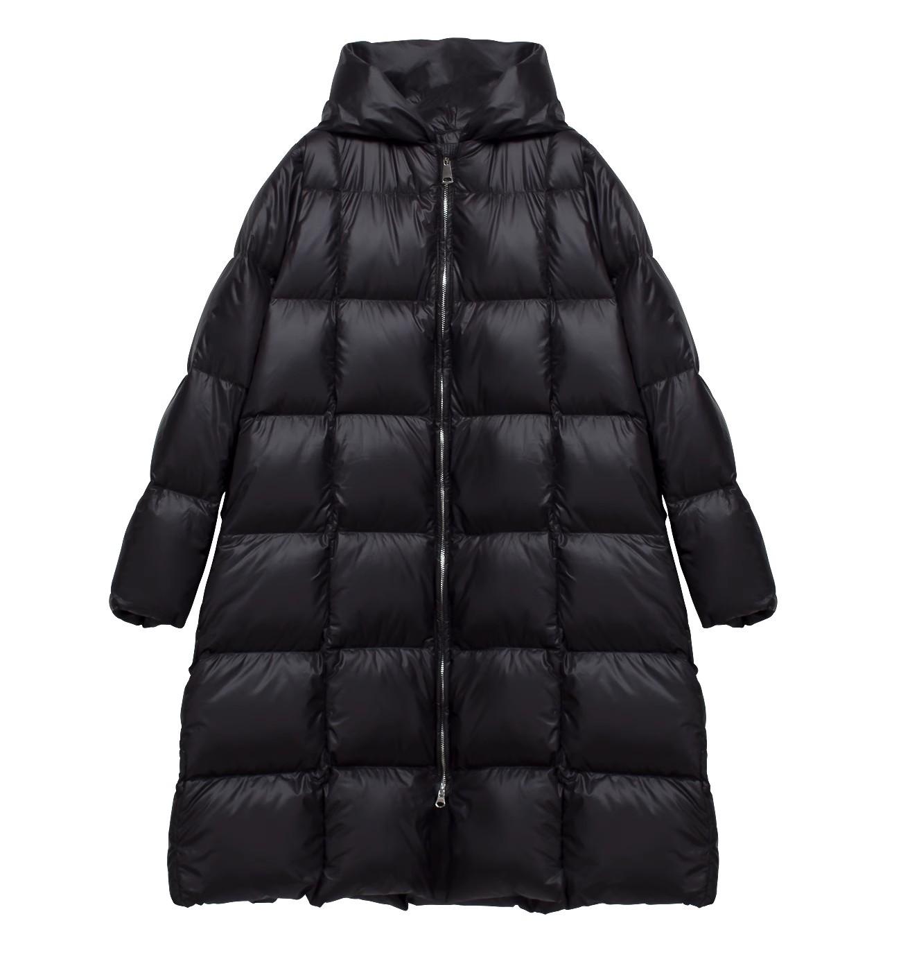 

Білий качиний пух довгий пуховик жіночий зимовий новий вільний потовщений модний квадратний однотонний до коліна з капюшоном L чорний