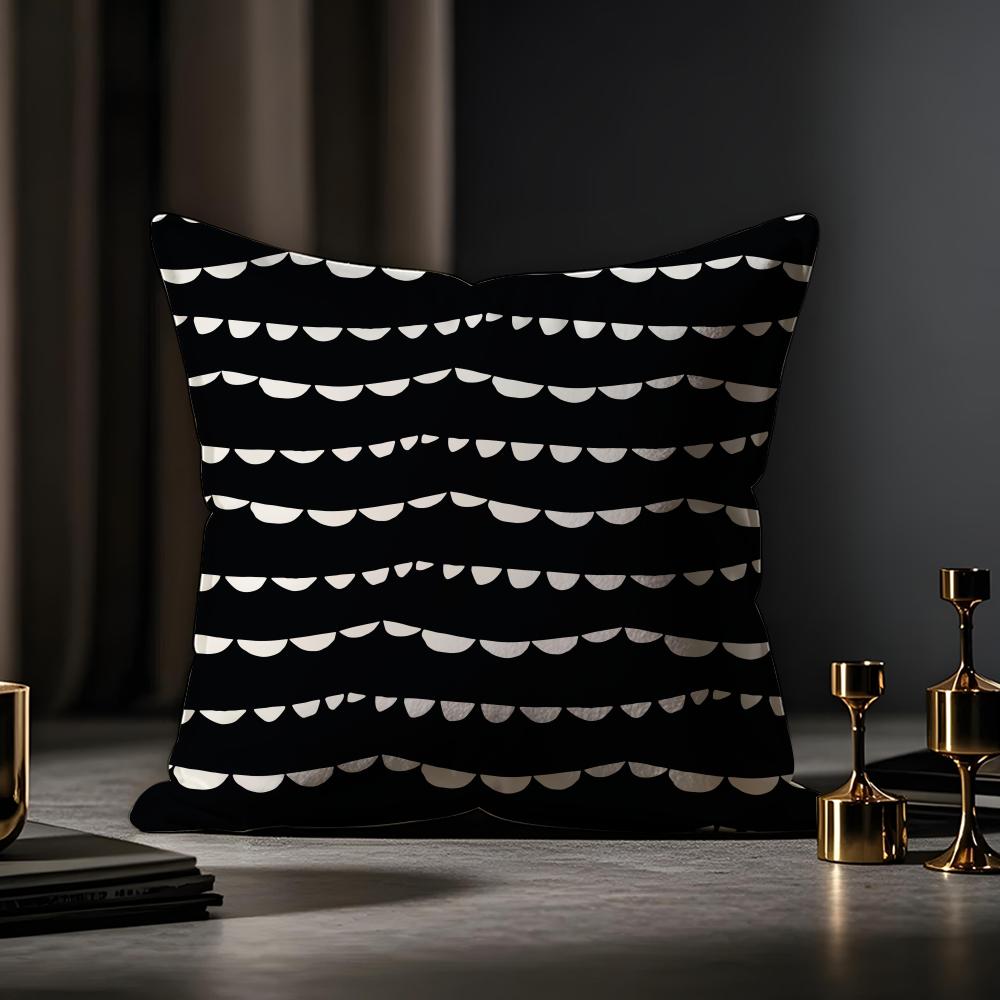 Black And White Abstract Style Cushion Cover Anti-dustmite Pillowcase Invisible Zipper Silky Short Plush Sofa Cushion Cover