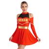 Women Long Sleeve Cold Shoulders Letter Print Dress Cheerleading Costume Uniform Outfit