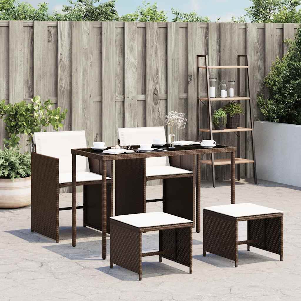 5 Piece Outdoor Dining Set with Cushions Brown Poly Rattan