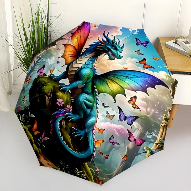 

1pc Butterflies and Dragons Automatic Opening and Closing Practical Umbrella - Small Umbrella Suitable for Various Occasions, Portable 3-Fold Small Um