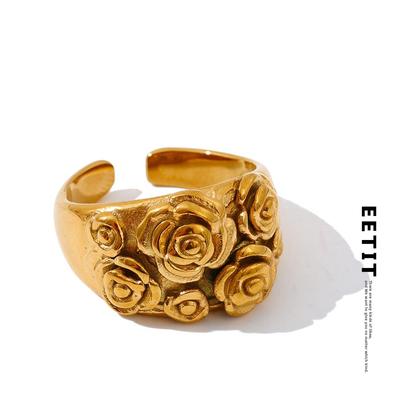 Guss Edelstahl Metall Blume Ring 18K Vergoldet PVD Beschichtet Mode Beliebt Finger Schmuck Accessoires