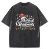 Merry Christmas Lights Red Santa Hat Xmas Family Halloween Christmas Hallothanksmas Washed Tshirt Tops T Shirt