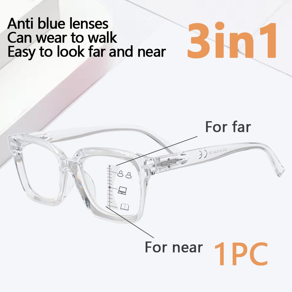 1pc Progressive Multifocal Glasses New Stylish 3-in-1 Prescription Glasses for Women (Myopia Hyperopia & Reading) +1.0 To +3.0
