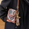 Women's Fashionable Red Ethnic Crossbody Phone Bag 