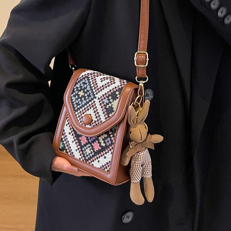 Women's Fashionable Red Ethnic Crossbody Phone Bag 
