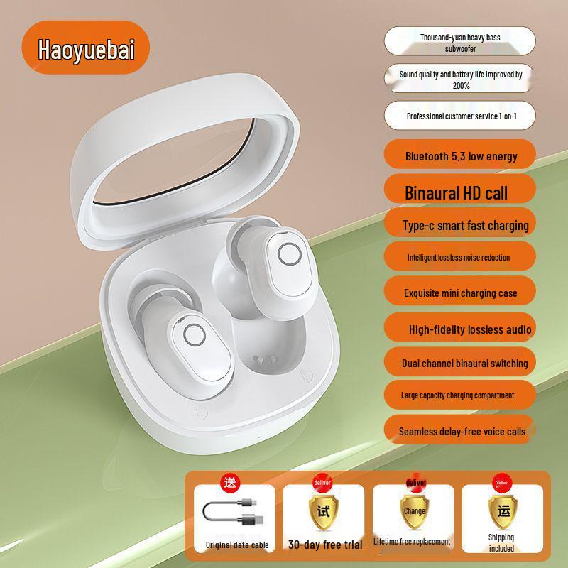 Compact Mini Dual Ear Bluetooth Earphones: Noise-Cancelling, Ultra-long Battery, Perfect for Gaming & Sports