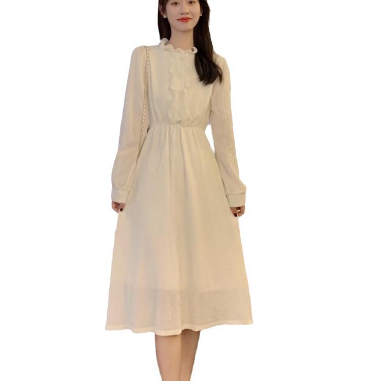 Women's French Mori-Style Apricot Dress with Inner Layer for Autumn/Winter