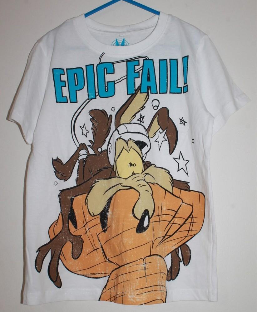 

Looney Tunes Wile E Coyote Epic Fail Character White TShirt Kids Size 6 BNWT Unisex T-Shirt XL