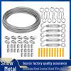 Stainless Steel Wire Rope Hanging Kit for Outdoor String Lights with Thimble Hooks and Tensioning Cable.