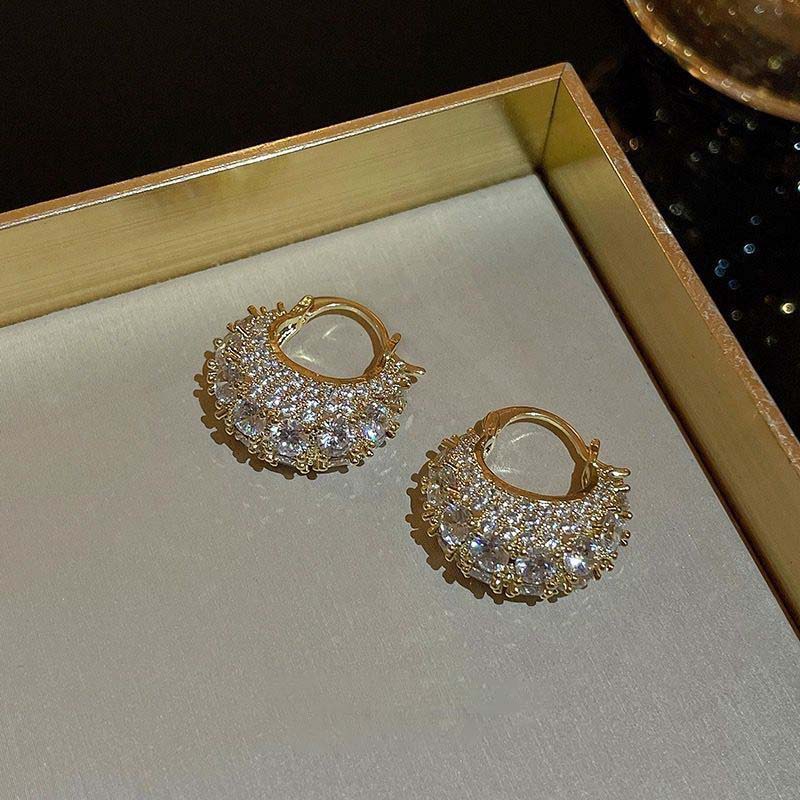 Korean Gold Color Zircon Water Drop Stud Earrings for Women Exquisite Elegant Thick Hollow Teardrop Earrings Wedding Zircon