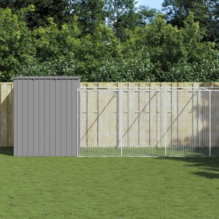 VidaXL Dog Niche with Light Grey Courtyard 214x1273x181 Cm, Dog Cage, Dog Shelter, Animal House, Cages 3189130