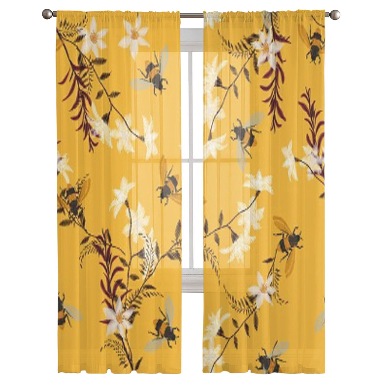 Роскошные шифоновые прозрачные шторы с изображением пчелы и бабочки для гостиной — фото 2