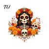 Customizable Cut to Size Stickers Day of The Dead Window Clings, Dia De Los Muertos Sticker, Colorful Halloween Decorative Glass Film Sugar Skull with