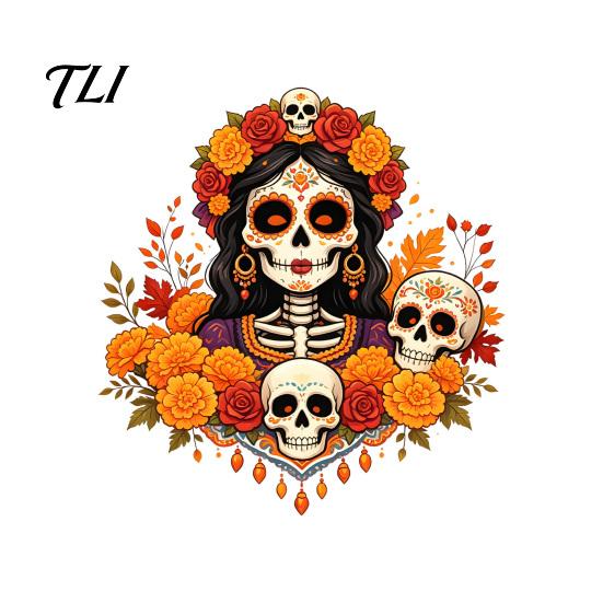 Customizable Cut to Size Stickers Day of The Dead Window Clings, Dia De Los Muertos Sticker, Colorful Halloween Decorative Glass Film Sugar Skull with