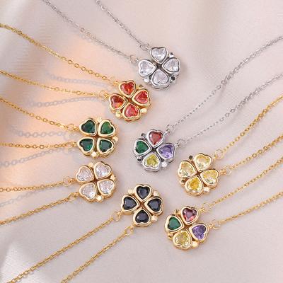 Four-leaf Clover Necklace Female Love Zirconia Four-leaf Flower Light Luxury Net Red The Same Titanium Steel Necklace