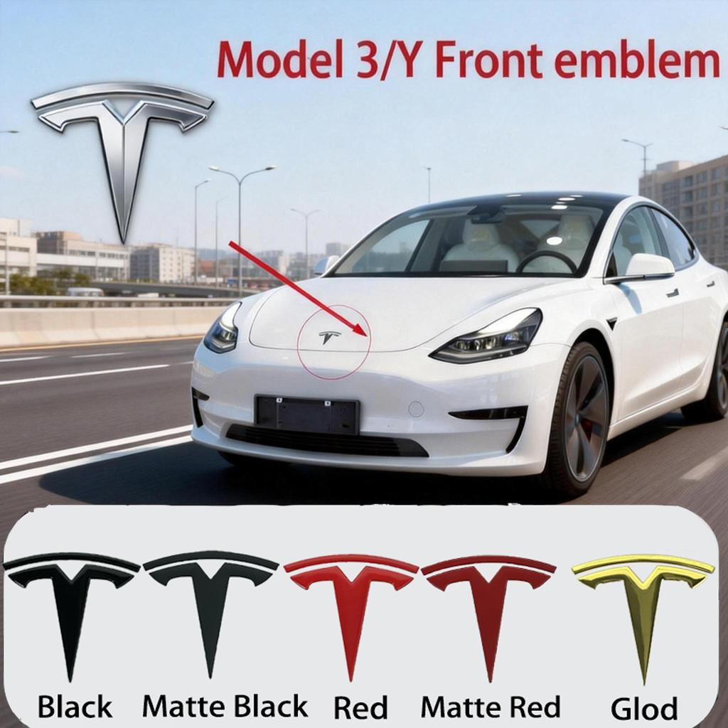 EPYFH1 Front Bumper or Rear Trunk Logo for Tesla Replacement Kit Model 3/Y - Metal Blackened Logo Emblem Car Exterior Decoration Parts