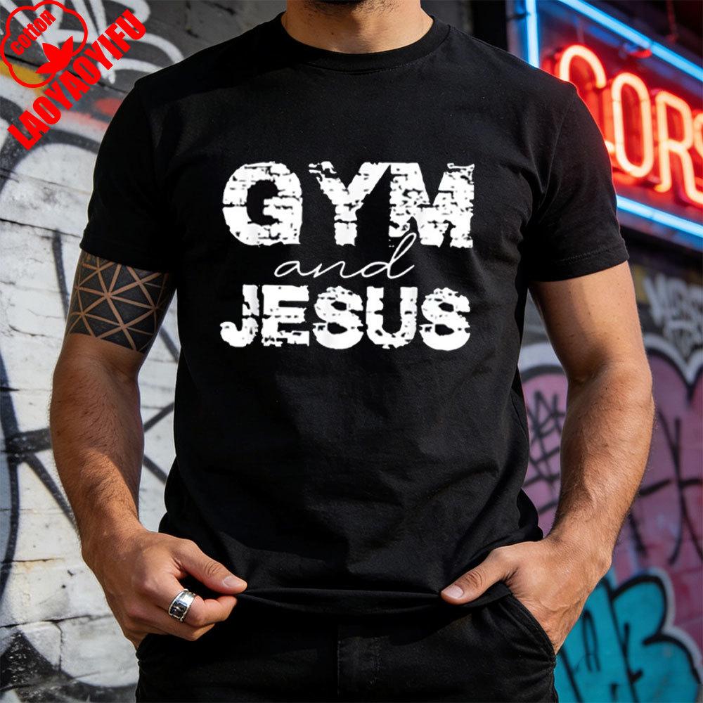 Gym and Jesus TShirt Ropa Hombre T Shirt Faith Tees Oneck Nostalgia Pattern Clothes Loose T Shirt Gym Lover Tees
