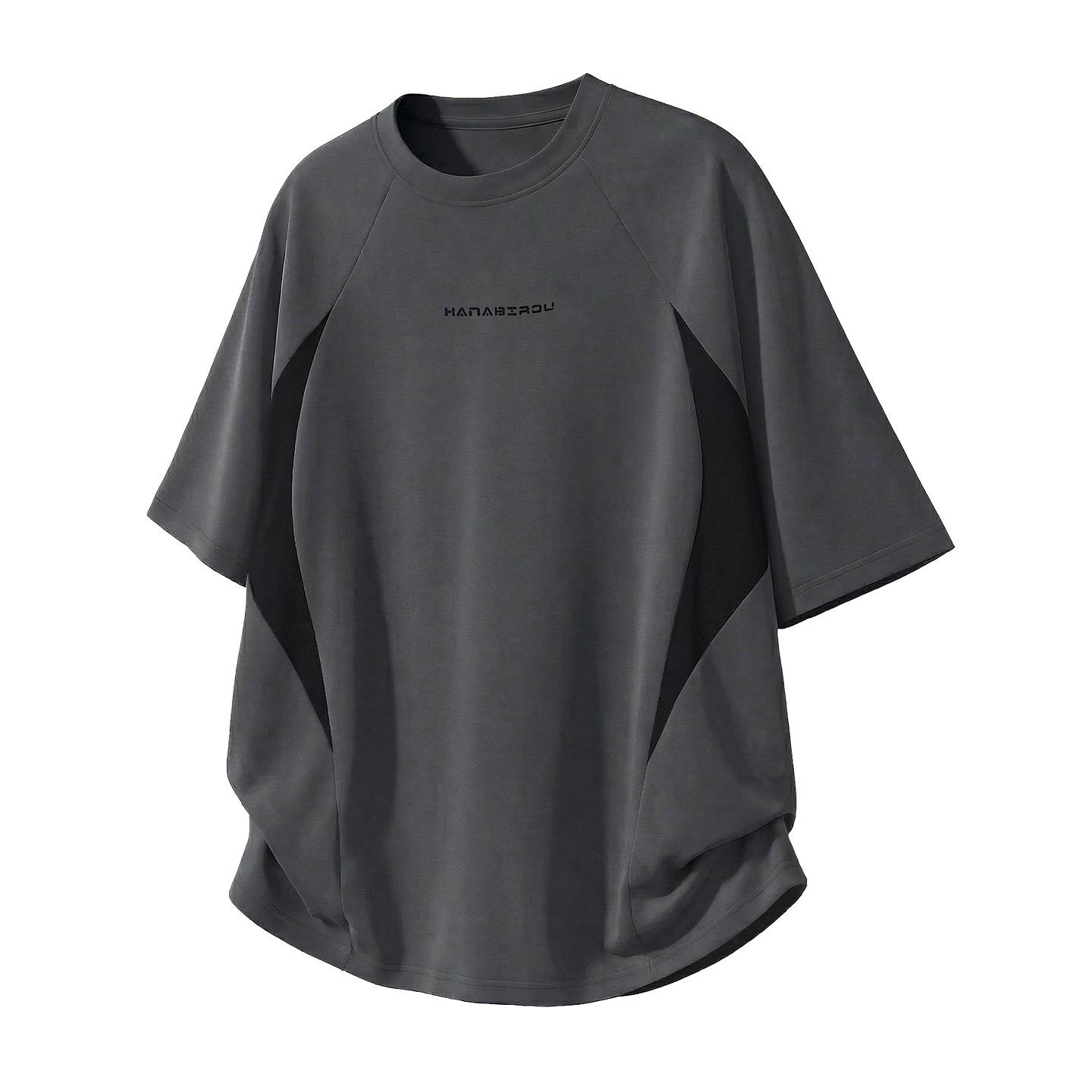 

Men s Trendy Color Block Mesh Patchwork Short Sleeve Sports T-shirt - Summer Breathable & Loose Fit Extra Large темно-серого