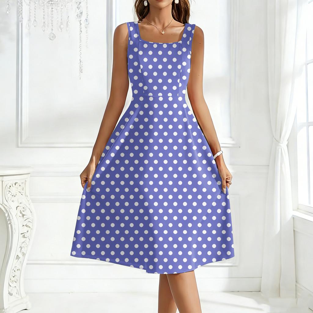 Women's Square-Neck Sleeveless Polka Dot Maxi Dress