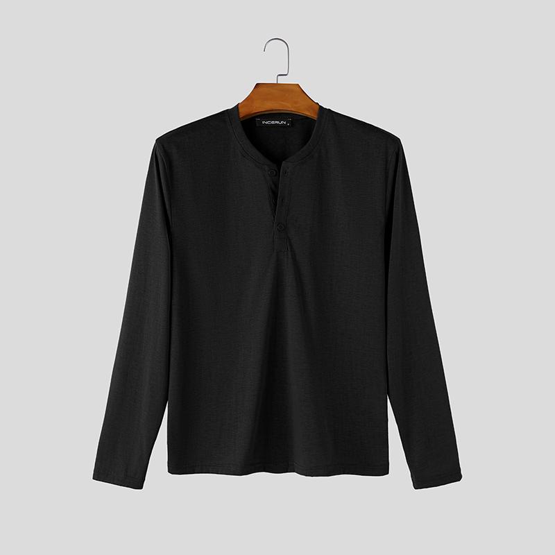 INCERUN Heren Long Sleeve Henley Shirts Casual Losse Pasvorm Basic T-shirts Lichte Topjes