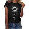 Vintage Women T-shirt Sun Moon Star Print T Shirt Casual O Neck Short Sleeve Tops Summer Loose Tee Shirt Y2k Clothes Blusas