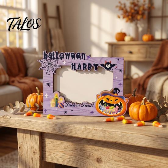 Holiday Table Decorations Halloween Wooden Photo Frame, Double Layer Wood Tabletop Picture Holder, Frames Creative Display Stand for Home Party Decor