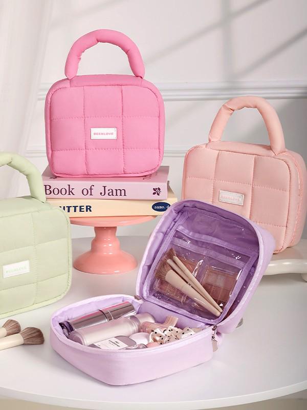 Macaron Color Foldable Puff Square Waterproof Makeup Bag - Large Capacity Handheld Travel Storage