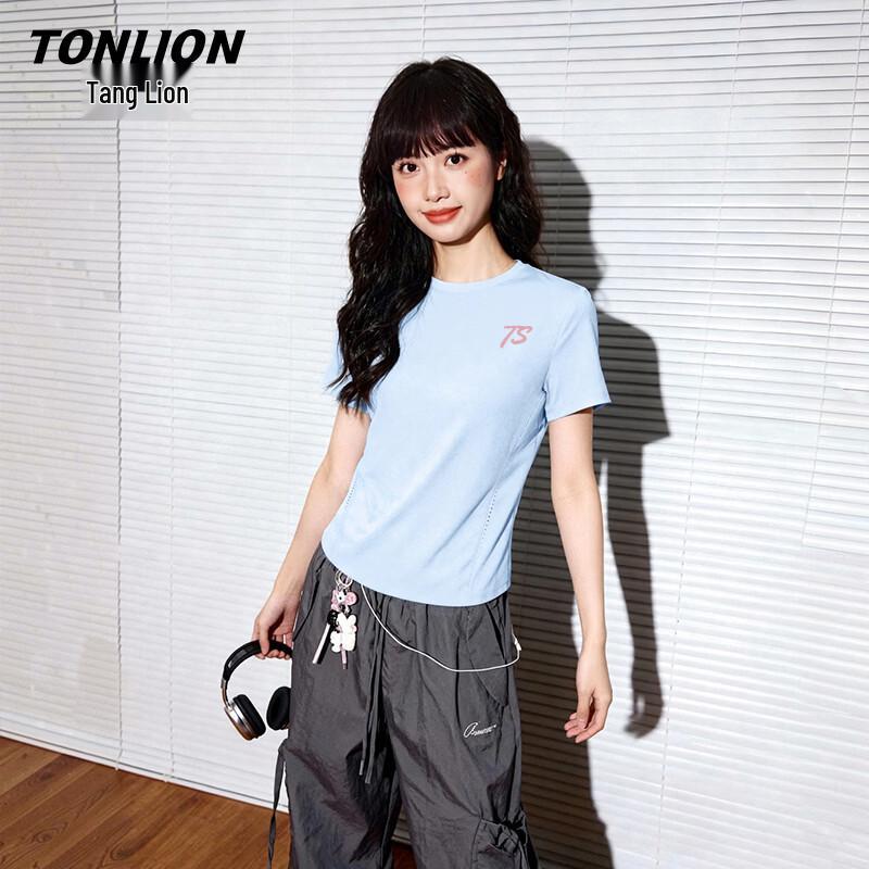 

TonLion Women s 2026 Summer Quick-Dry Round Neck Patchwork T-Shirt L