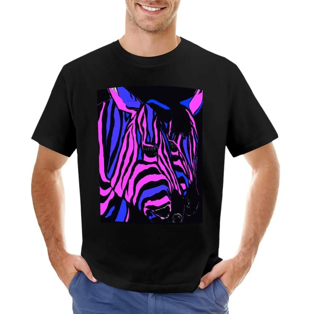 Midnight Zebra Abstract TShirt quick drying summer tops Mens cotton tshirt